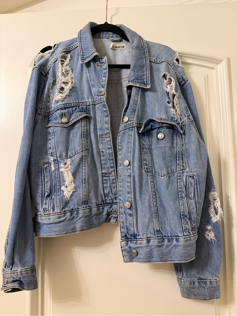 Topshop Light Blue Distressed Denim Jacket